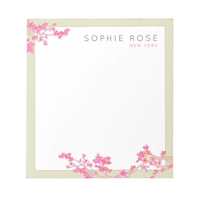 Elegant Pink Floral Personalised Notepad (Front)