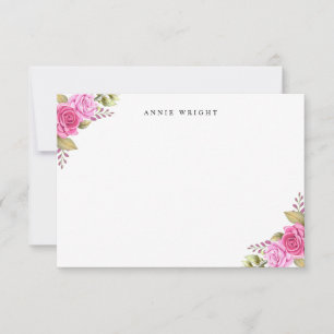 Elegant Pink Floral Personalised Stationery Card