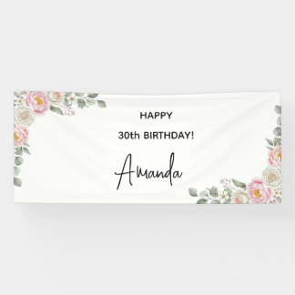 Elegant Pink Floral Personalized Birthday Banner