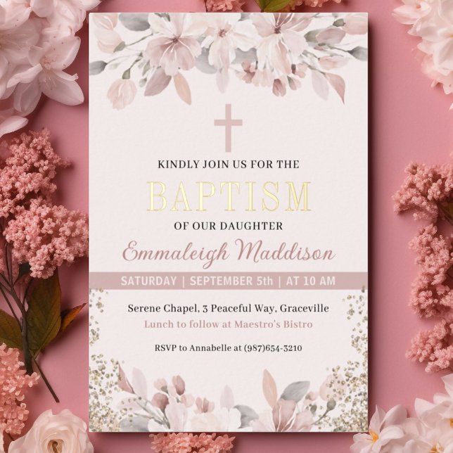 Elegant Pink Floral Photo Baptism (Creator Uploaded)