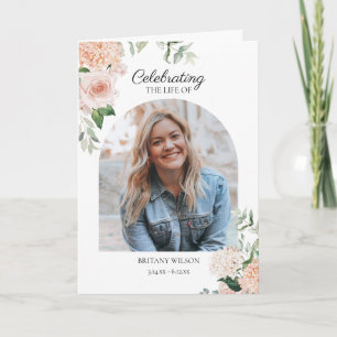 Elegant Pink Floral Photo Funeral Memorial Program