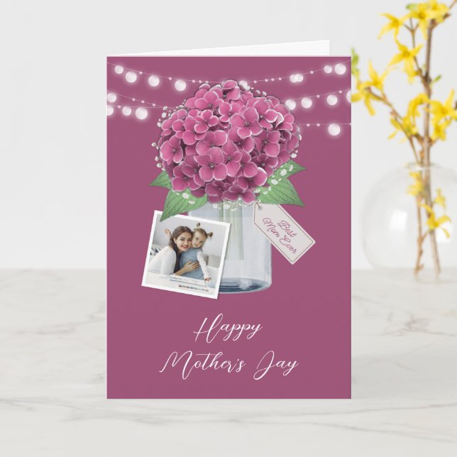 Elegant Pink Floral Photo Happy Mother's Day Card (Yellow Flower)