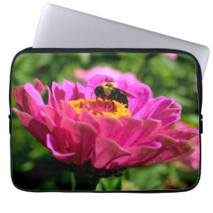 Elegant pink floral pink flower cute bumblebee bee laptop sleeve