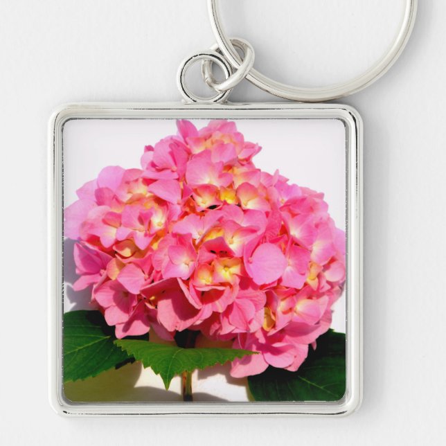 Elegant pink floral pink hydrangea  key ring (Front)