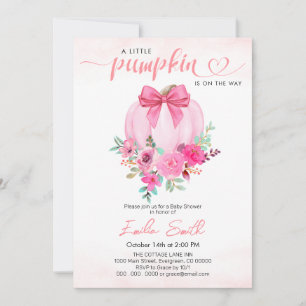 Elegant Pink Floral Pumpkin Girl Baby Shower Invitation