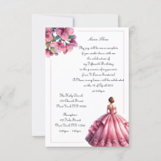 Elegant Pink Floral Quinceañera Invitation 