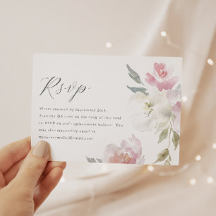 Elegant Pink Floral Quinceanera QR Code RSVP Card
