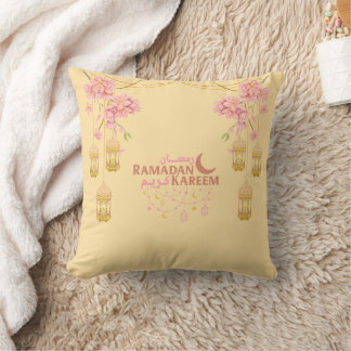 Elegant Pink Floral Ramadan Kareem Lantern Pillow