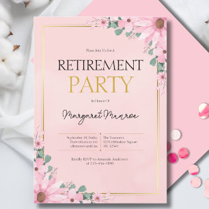 Elegant Pink Floral Retirement Celebration  Invitation