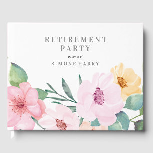Elegant Pink Floral Retirement Party Guest Book