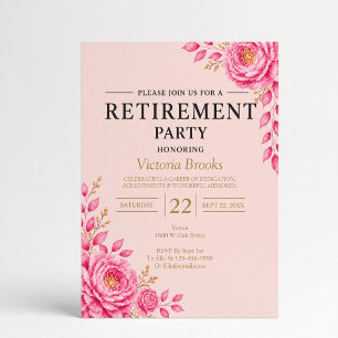 Elegant Pink Floral Retirement Party Invitation