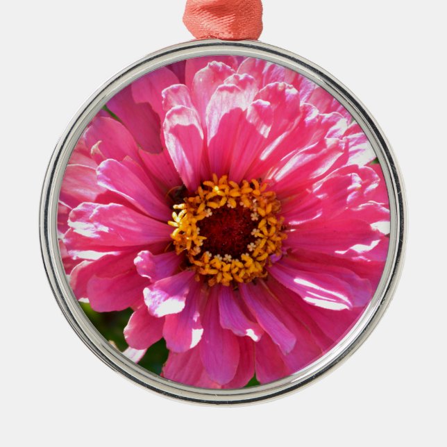 Elegant pink floral retro pink daisy  metal ornament (Front)