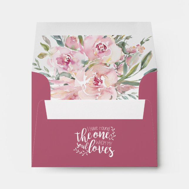 Elegant Pink Floral Return Address Wedding Envelope (Back (Bottom))
