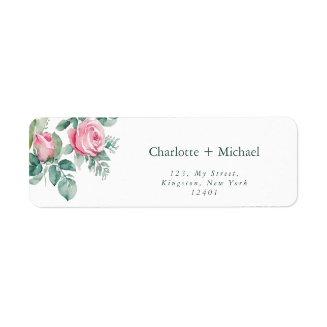 Elegant Pink Floral Roses Return Address Label (Front)