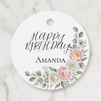 Elegant Pink Floral Round Personalised Favour Tag