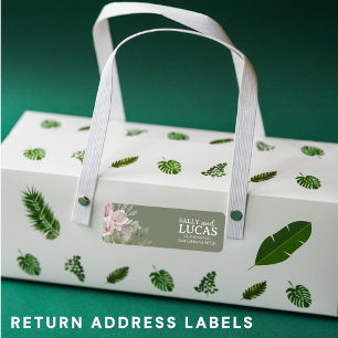 Elegant pink floral sage   mint return address  label