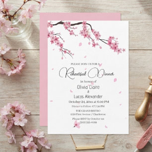 Elegant Pink Floral Sakura Watercolor Wedding  Invitation