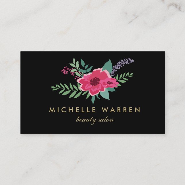 Elegant Pink Floral Salon II Business Card (Front)