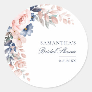Elegant Pink Floral Script Bridal Shower Classic Round Sticker