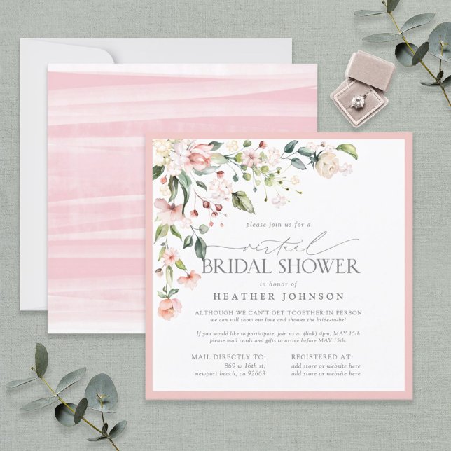 Elegant Pink Floral Script Virtual Bridal Shower Invitation (Creator Uploaded)