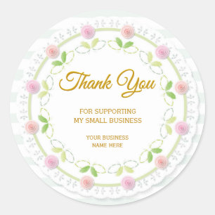Elegant Pink Floral Small Business Thank You Classic Round Sticker