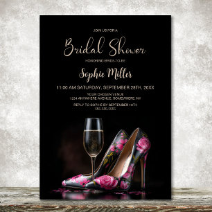 Elegant Pink Floral Stiletto Shoes Bridal Shower Invitation