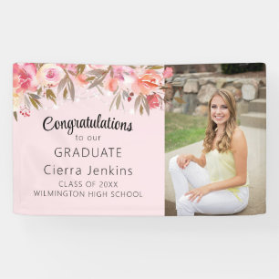 Elegant Pink Floral String Light Graduation Banner