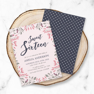 Elegant Pink Floral Sweet 16 Birthday Invitation