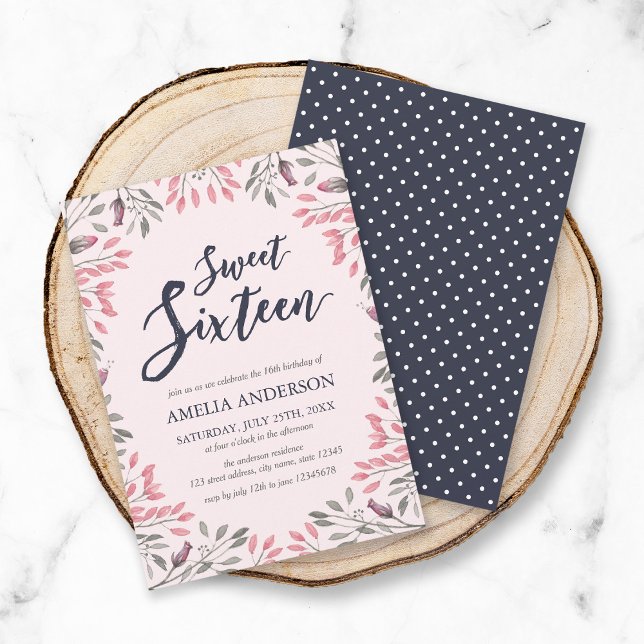 Elegant Pink Floral Sweet 16 Birthday Invitation (Creator Uploaded)