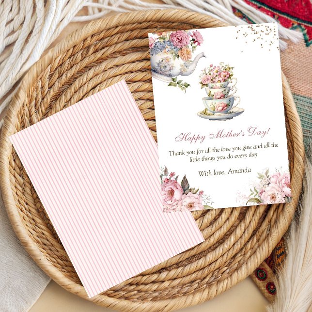 Elegant Pink Floral Teacup Mother’s Day Card (Elegant Pink Floral Tea Party Mother’s Day Card)