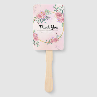 ​Elegant Pink Floral "Thank You" Wedding Paddle Fa Hand Fan