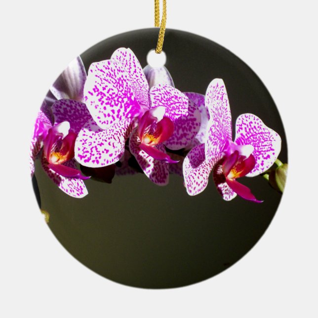 Elegant pink floral tropical pink orchids ceramic ornament (Front)