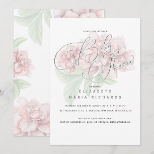 Elegant Pink Floral Typography Baby Shower Invitation