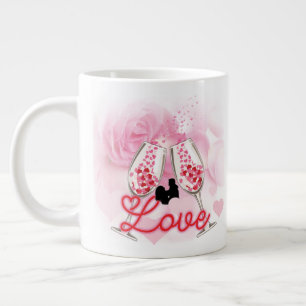 Elegant Pink Floral Valentine's Day Large Coffee Mug