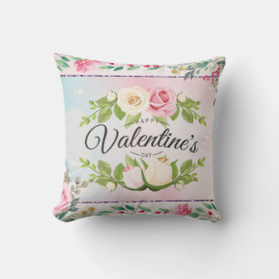 Elegant Pink Floral Valentine's Day Postcard Cushion