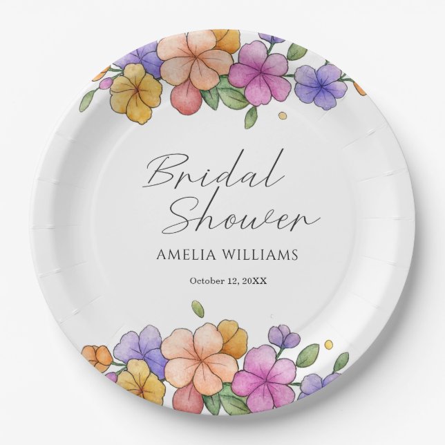  Elegant Pink Floral Vine Bridal Shower Plates (Front)