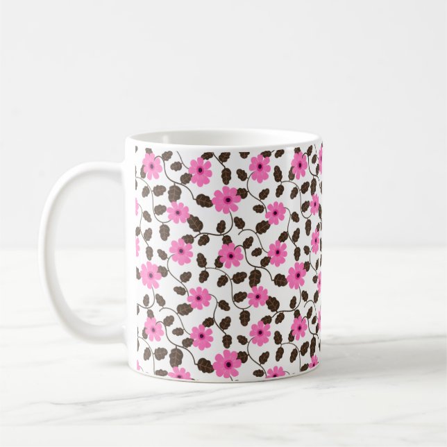 Elegant Pink Floral Vine Pattern Coffee Mug (Left)