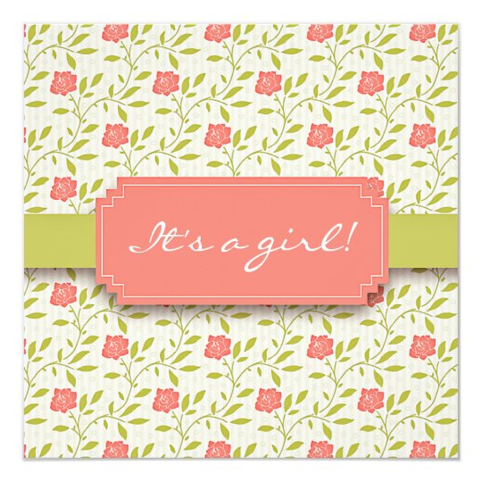 Elegant Pink Floral Vintage Girly Baby Shower Card
