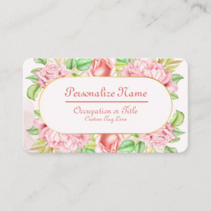 Elegant Pink Floral Vintage Peony & Rose Business Card