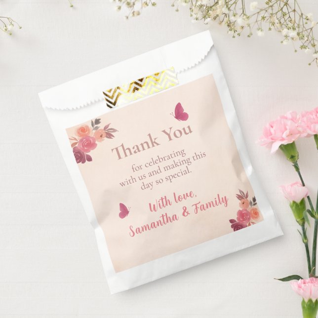 Elegant Pink Floral Watercolor 1st Birthday Favour Bag (Sealed)