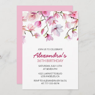 Elegant Pink Floral Watercolor 36th birthday Invitation