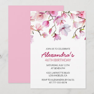 Elegant Pink Floral Watercolor 46th birthday Invitation
