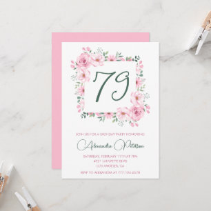 Elegant Pink Floral Watercolor 79th birthday  Invitation