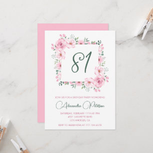 Elegant Pink Floral Watercolor 81st birthday Invitation