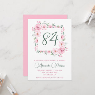 Elegant Pink Floral Watercolor 84th birthday  Invitation