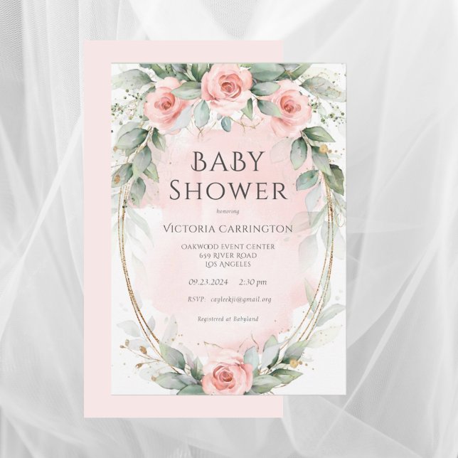 Elegant Pink Floral Watercolor Baby Girl Shower Invitation (Creator Uploaded)