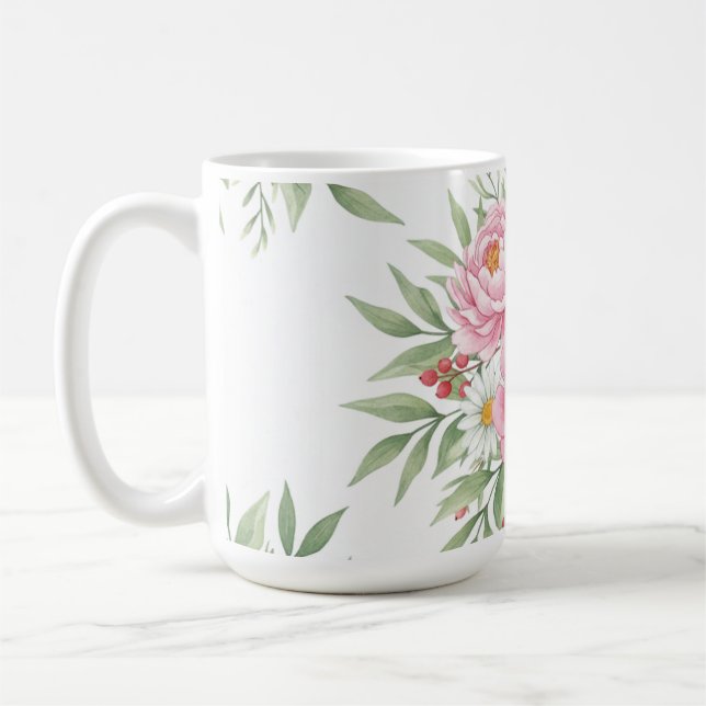 Elegant Pink Floral Watercolor Coffee Mug"  Mug (Left)