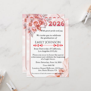 Elegant Pink Floral Watercolor Graduation Invitation