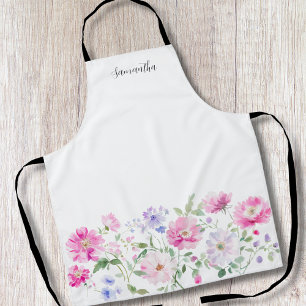 Elegant Pink Floral Watercolor Personalised  Apron
