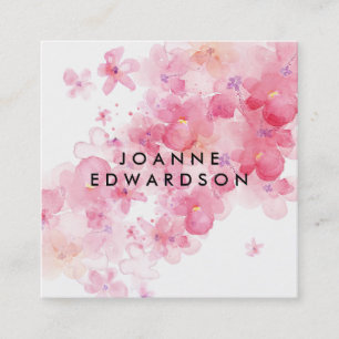 Elegant pink floral watercolor professional square business card